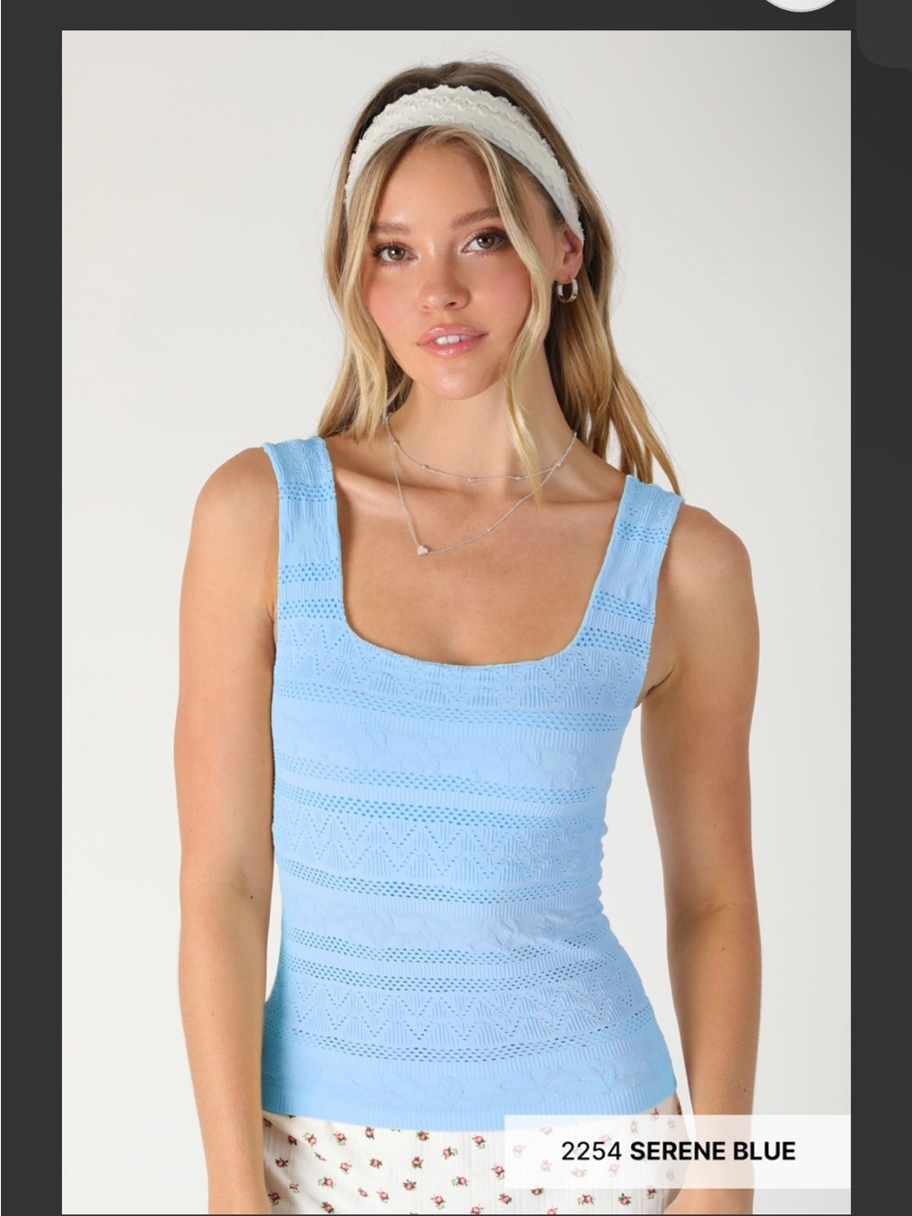 Nikibiki Lace Textured Square Tank Top Serene Blue - BRAND NEW no tag